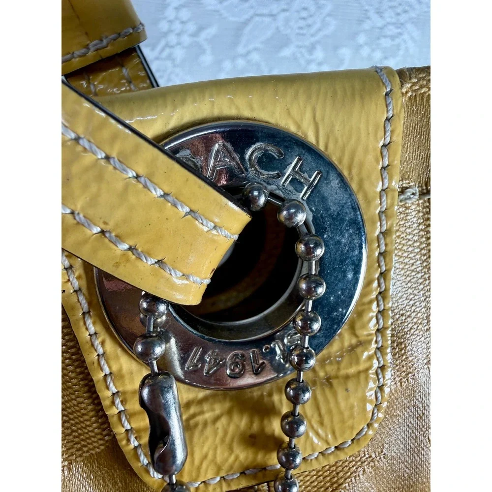 Coach Op Art Maggie Shoulder Bag Mustard‎ Yellow Jacquard Patent Leather 14264